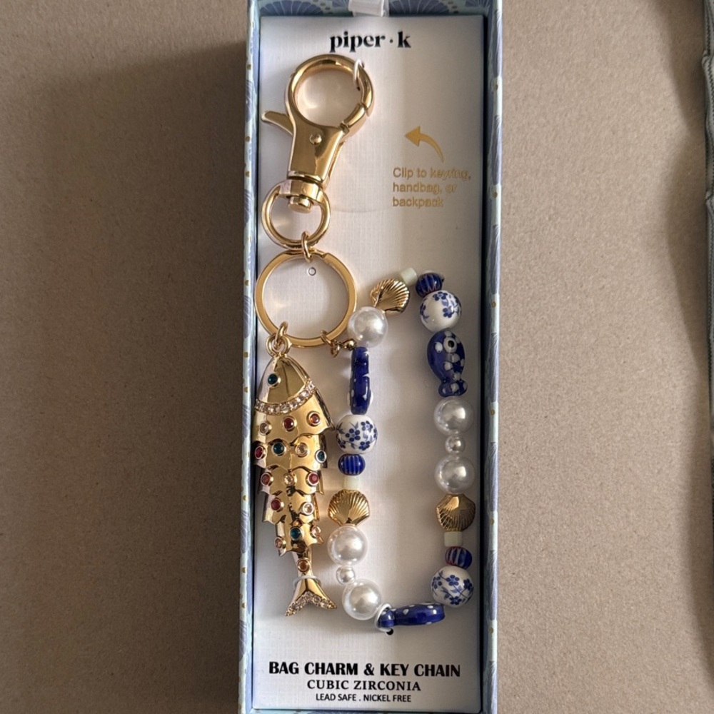 Piper Gold and Blue Fish Keychain